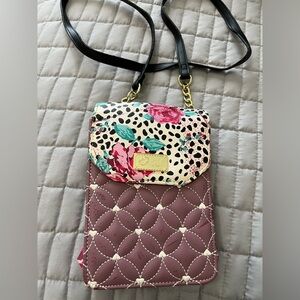 Betsey Johnson Floral & Quilted Mauve Crossbody Bag with Black Strap